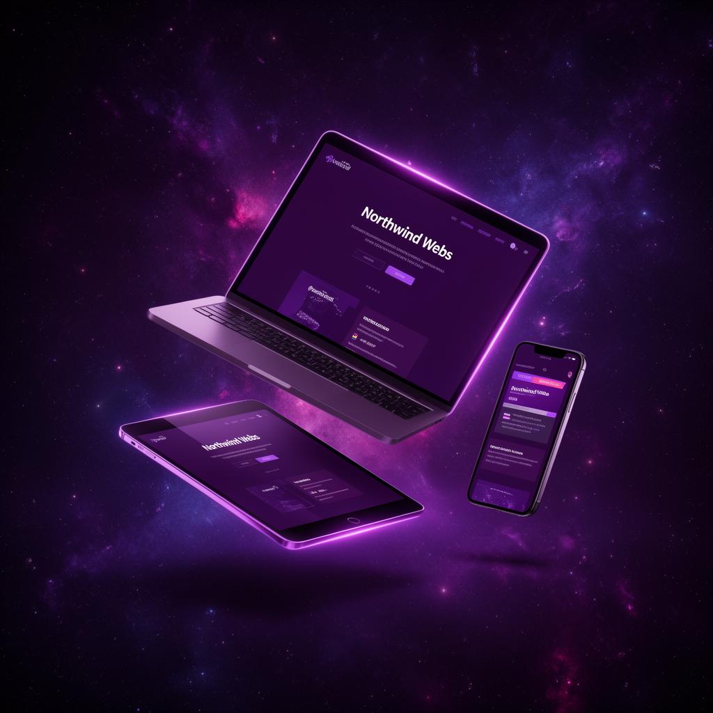 Northwind Webs — laptop, tablet ve telefonda 3D görünüm